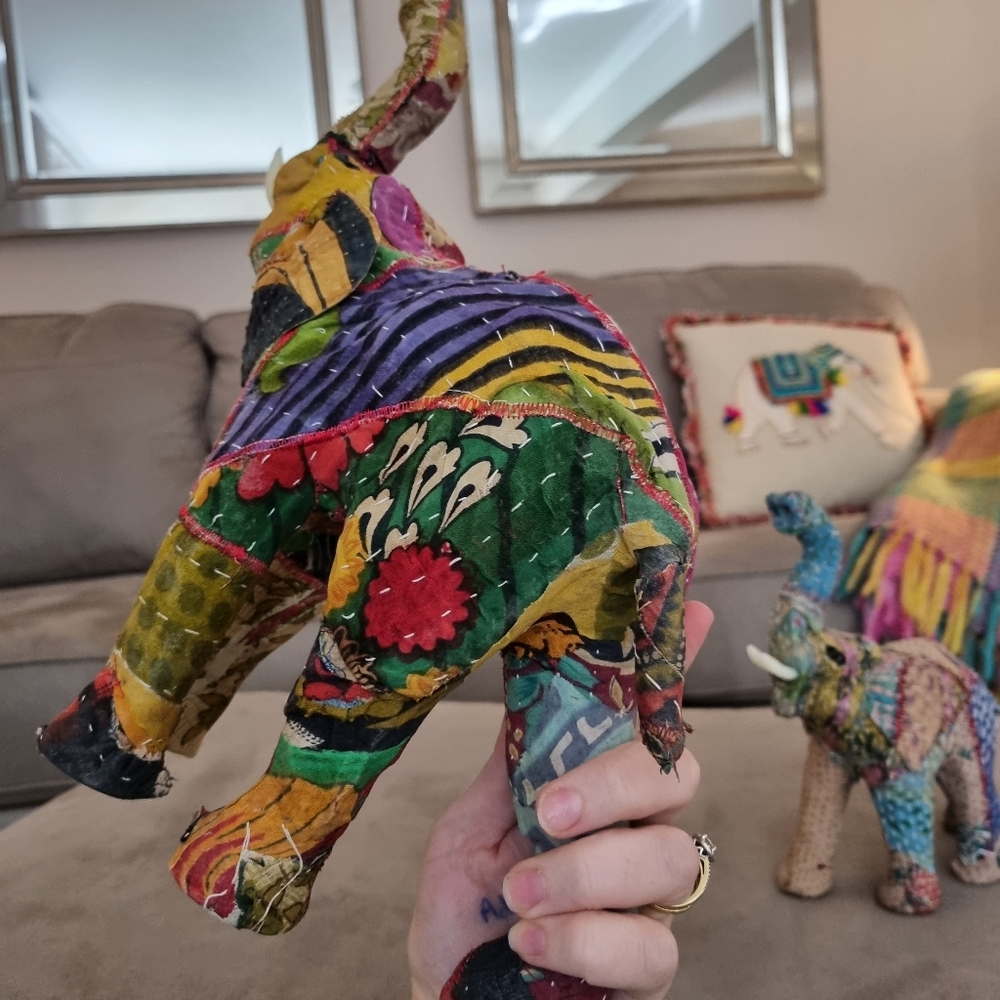 Boho Elephant set of 2 Pattern Fabric Material mother and baby Decor - Picture 6 of 9